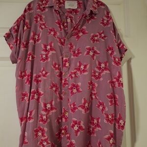 Acacia MOMBASA Swimwear Pink Floral Button Down Shirt